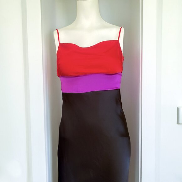 EXPRESS Women's Black Midi Dress with Red and Purple Color Block Size XS - Picture 4 of 8